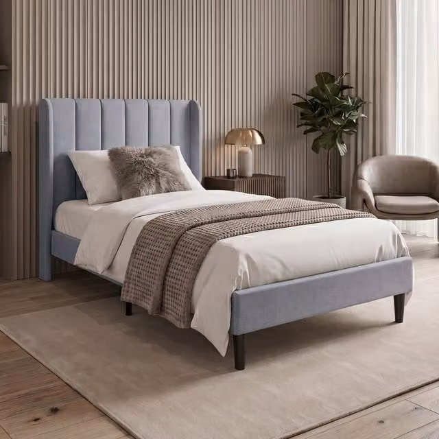 Vida Designs Modern Upholstered Single Bed in Light Grey, W/D/H: 158.5 x 104.0 x 208.0 cm