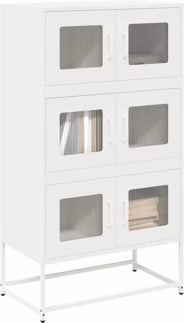 Berkfield Home White Steel Highboard with Glass Doors, W/D/H: 68 x 39 x 123 cm