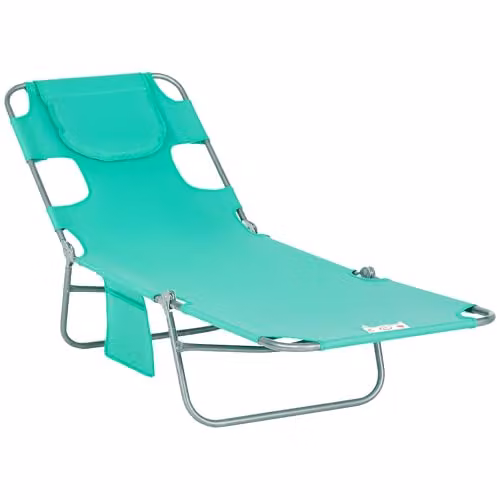 Outsunny Foldable Beach Chaise Lounge in Green with Adjustable Headrest and Textilene Fabric – 2