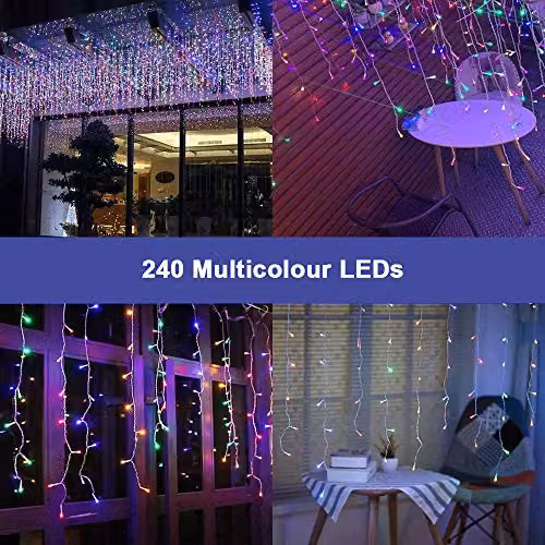 Shatchi 240 LED Multicolour Icicle Christmas Lights with Timer and IP44 Waterproof Rating – 2