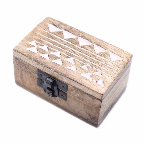 Ancient Wisdom White and Brown Washed Solid Wood Pill Box with Aztec Design