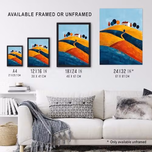 Artery8 Farmhouse on Hill Countryside Landscape Painting, Unframed Multicolour Paper Poster Wall Art – 3