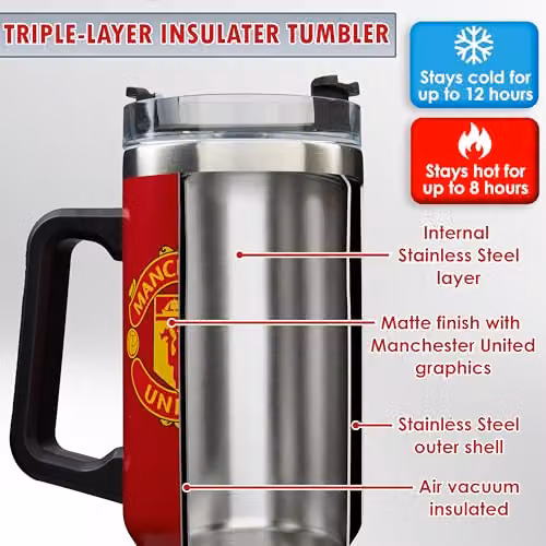 Get Trend Manchester United Insulated Stainless Steel Tumbler with Straw and Handle, Red, 850ml – 4