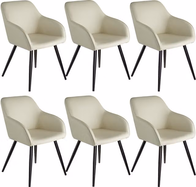 Tectake Marilyn Accent Chair with Armrests, Set of 6, Beige, Black and White