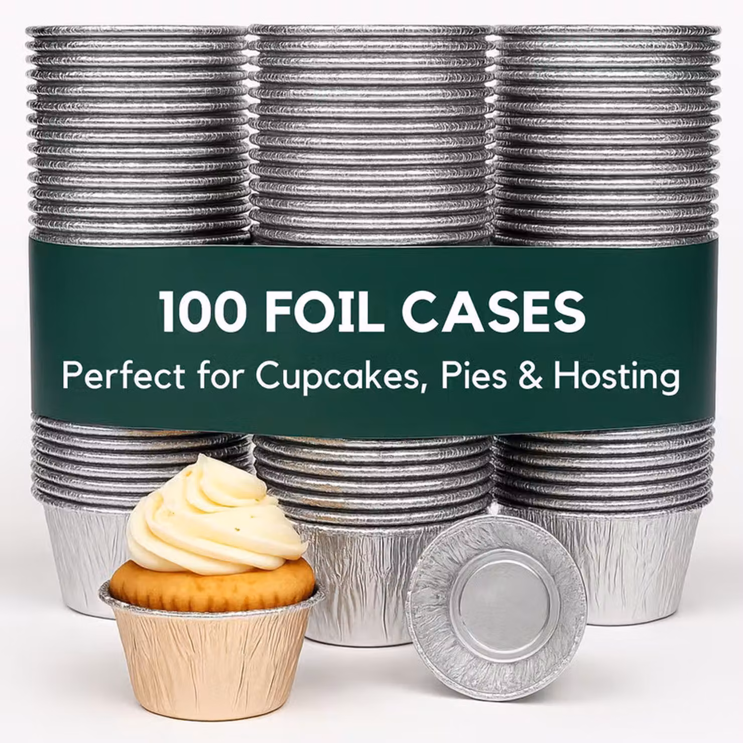 Ebake Reusable Round Aluminium Foil Cupcake Cases in Silver, 50 Pack – 2