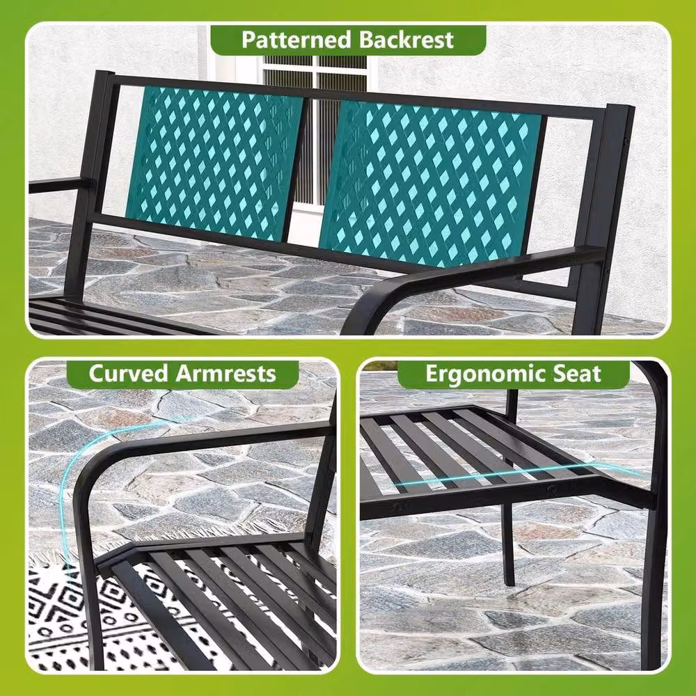 Kelvenix Black Metal Outdoor Garden Bench for 2-3 Persons – 5