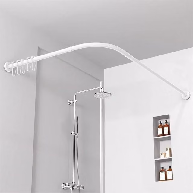 Nordara White and Silver L-Shaped Adjustable Aluminium Shower Curtain Rail