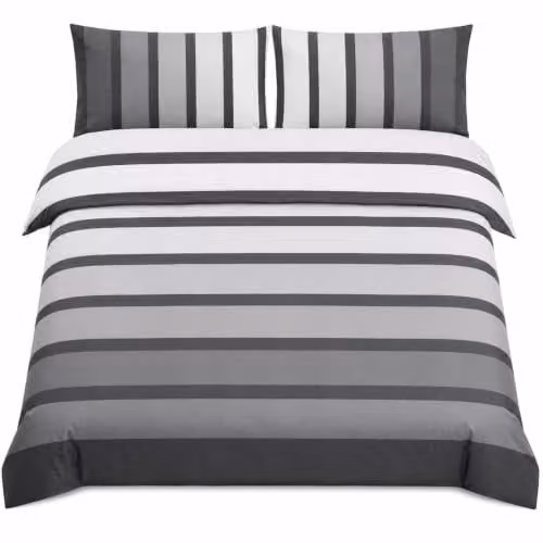 Rapport Home Soho Striped Polycotton Duvet Cover and Pillowcase Set in Black, White and Grey, W/D/H: 200 x 200 cm and 50 x 75 cm – 1