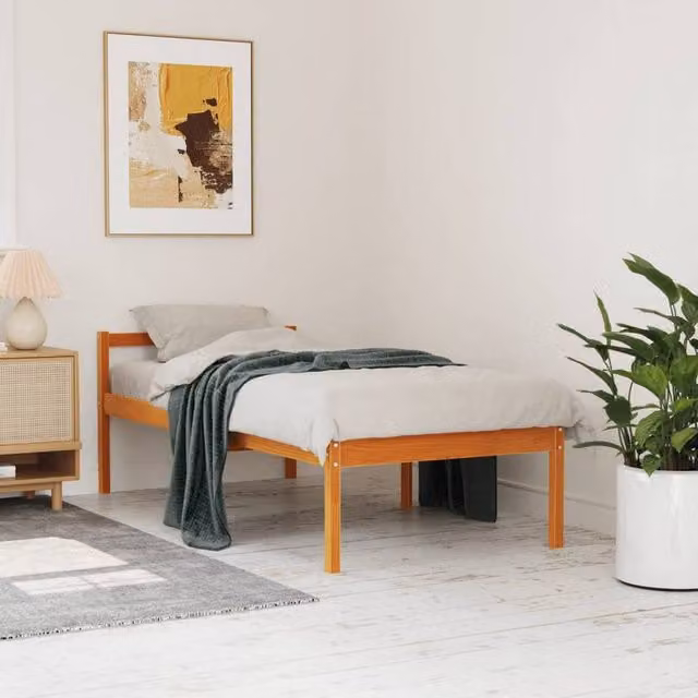 Berkfield Home Senior Single Bed in Wax Brown Solid Pine, W/D/H: 90 x 190 cm – 1