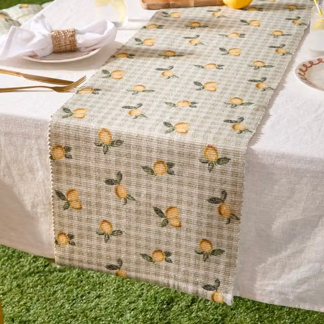 Furn Lemons Outdoor Weatherproof Table Runner, Sage Green, W: 35 cm, L: 180 cm