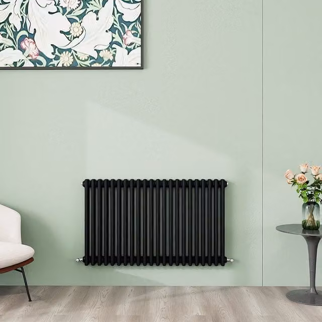 AicaBathroom Horizontal Traditional Cast Iron Style 3 Column Radiator in Black, W/D/H: 60 x 60 x 60 cm
