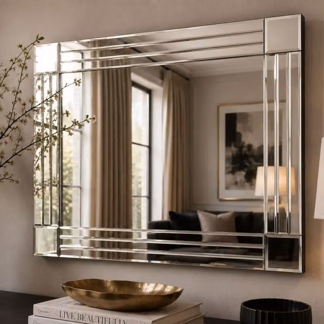 Yearn Mirrors Triple Edge Bevelled Rectangular Mirror in Black, W: 120 cm, H: 80 cm – 1