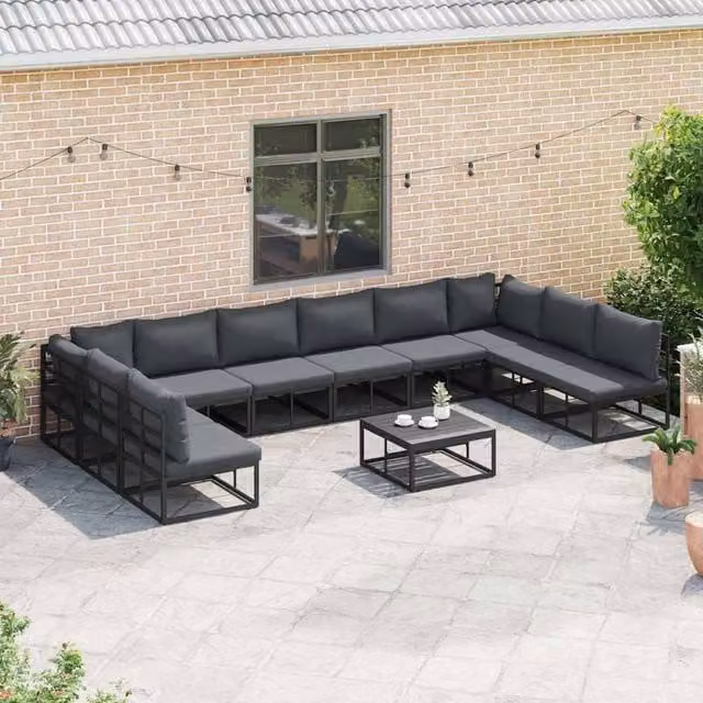 Berkfield Home 10-Piece Modern Garden Sofa Set in Black Powder Coated Aluminium with Upholstered Cushions and Scatter Pillows – 1