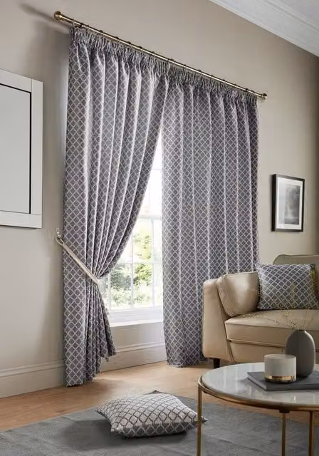 Terrys Cotswold Lined Ready Made Pencil Pleat Curtains in Beige and Grey
