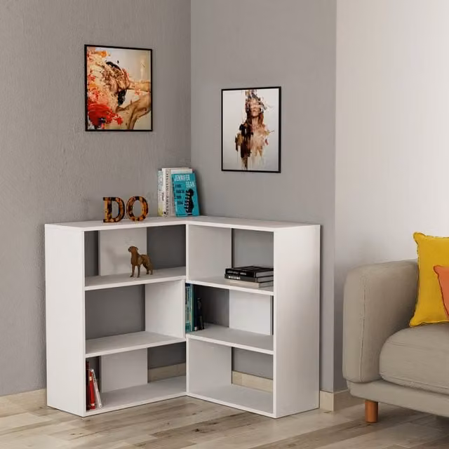 Decortie Molly Modern Corner Multipurpose Bookcase Unit Room Separator in White, W/D/H: 89 x 30 x 94 cm