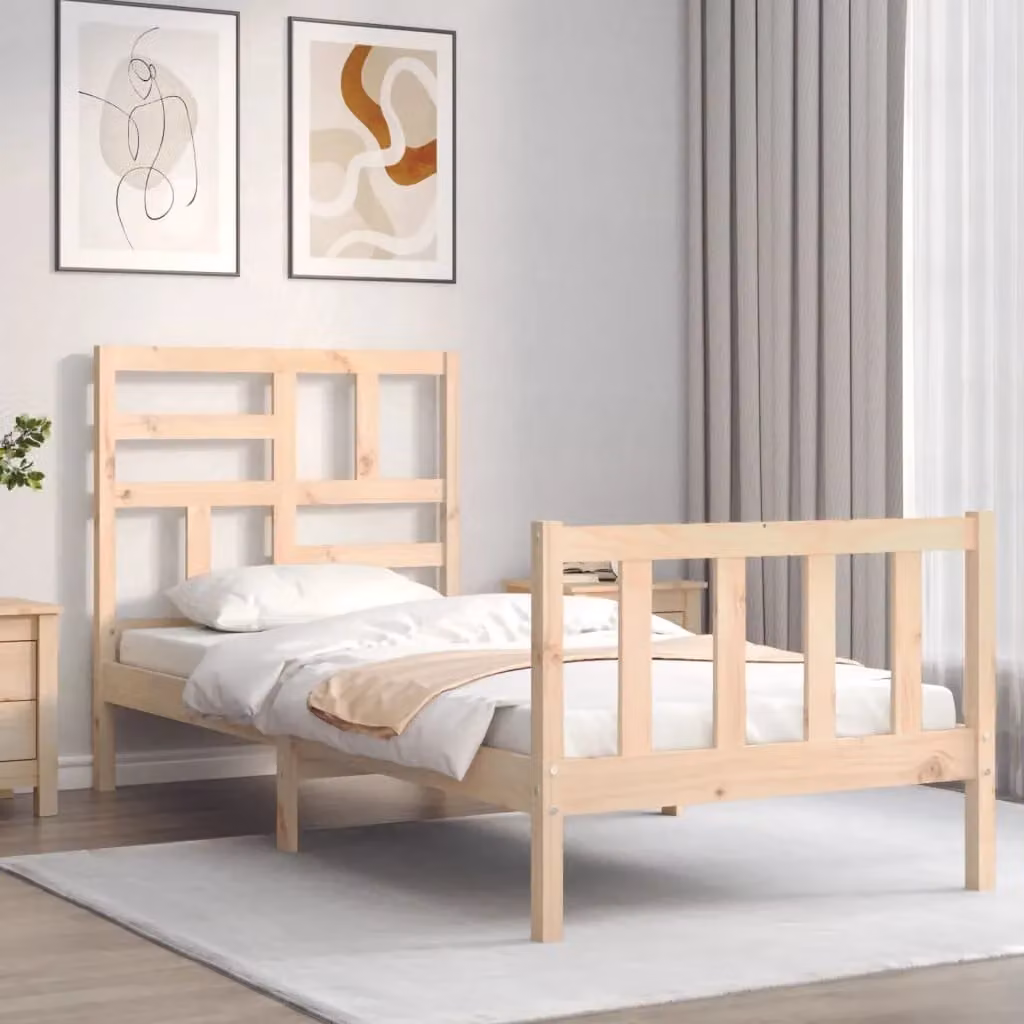 Berkfield Home Single Solid Pine Wood Bed Frame with Headboard in Brown