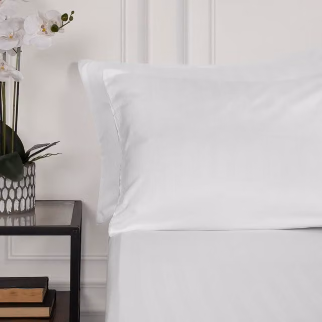 Brentfords Pair of White Satin Striped Microfibre Housewife Pillowcases