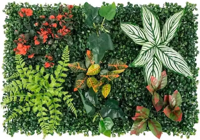 EONLION Green Artificial Hedge Wall Panels, W: 100 cm, H: 15 cm