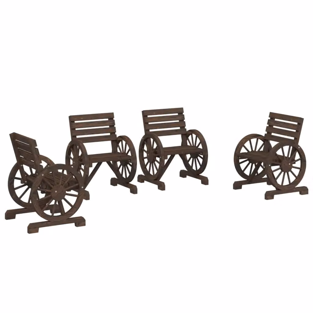 Berkfield Home Set of 4 Rustic Brown Solid Wood Fir Garden Chairs – 2