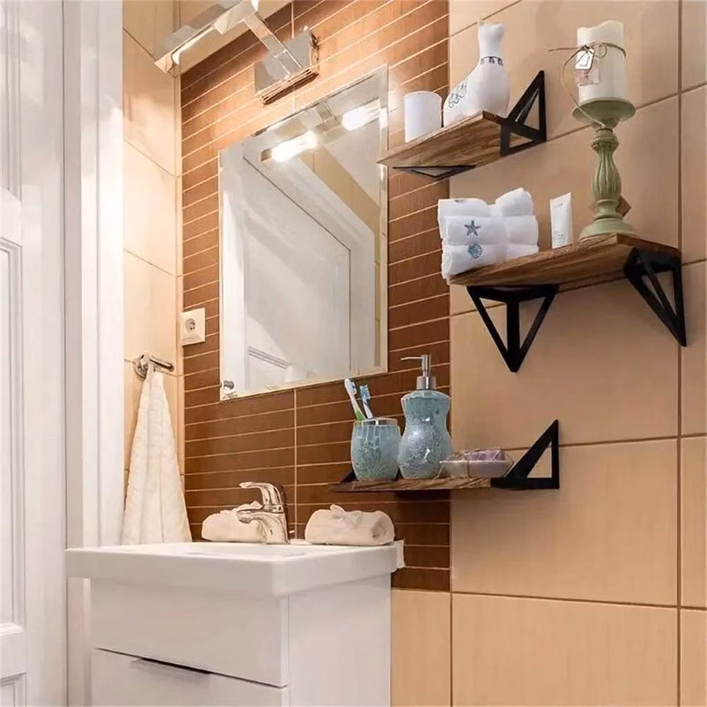 KORVIXA Set of 3 Vintage Brown Pine Wood Floating Wall Mounted Shelves – 3