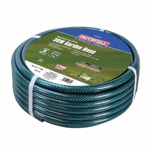 Faithfull Green Reinforced PVC and Polyester Garden Hose Pipe, 30 m, 1/2 Inch Diameter – 1