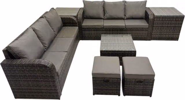 Fimous Rattan Garden Outdoor Furniture Set in Dark Grey with 2 Side Tables and 2 Small Stools – 1