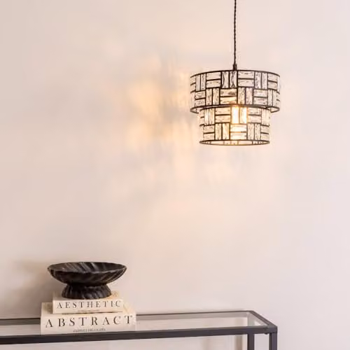 ValueLights Pair of Easy Fit Black and Transparent Acrylic Jewel Tiered Drum Lampshades, Shade Width: 27 cm – 2