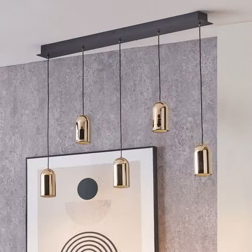 Ruma Modern 5 Drop LED Pendant Ceiling Light in Black and Gold Metal