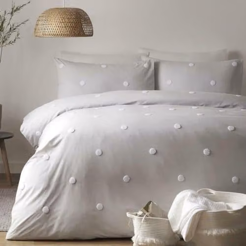 Appletree Single Duvet Cover Set in White and Silver with Dotted Pattern, 100% Cotton, W/D/H: 140 x 200 cm