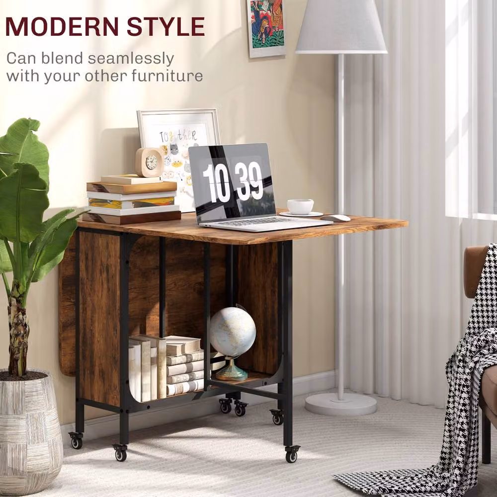 STILVORA Drop Leaf Dining Table with Storage in Rustic Brown – 5