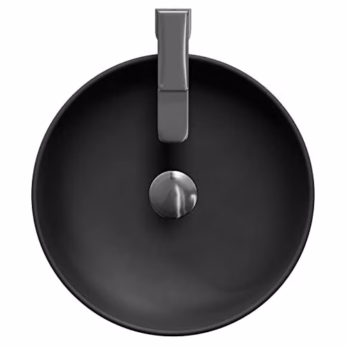 nuie NBV462 Luxe Round Ceramic Countertop Vessel Basin Sink, Matt Black, W/D/H: 35 x 35 x 12 cm – 2