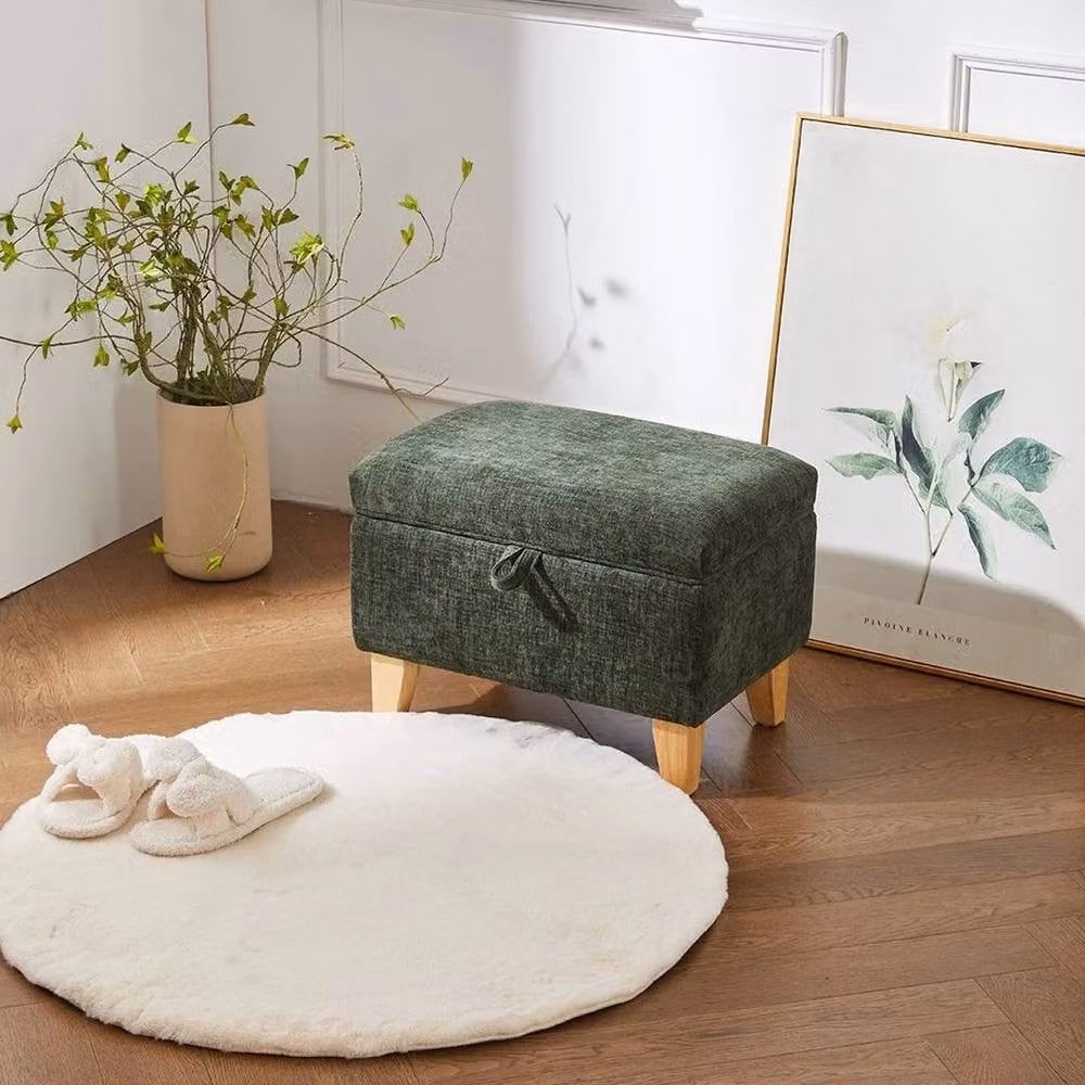 KORVIXA Small Green Fabric Storage Ottoman Bench – 3