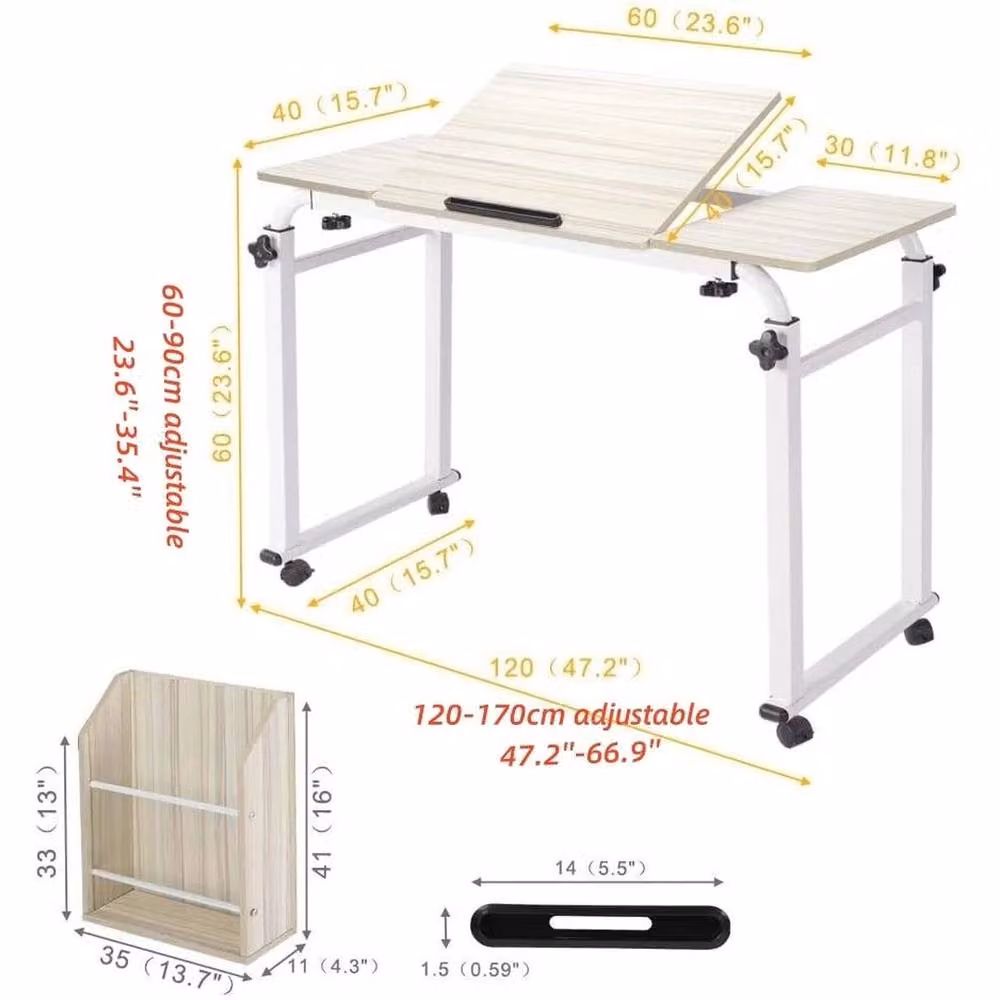 FORGEVIO Height and Width Adjustable Over Bed Table and Laptop Desk in White – 2
