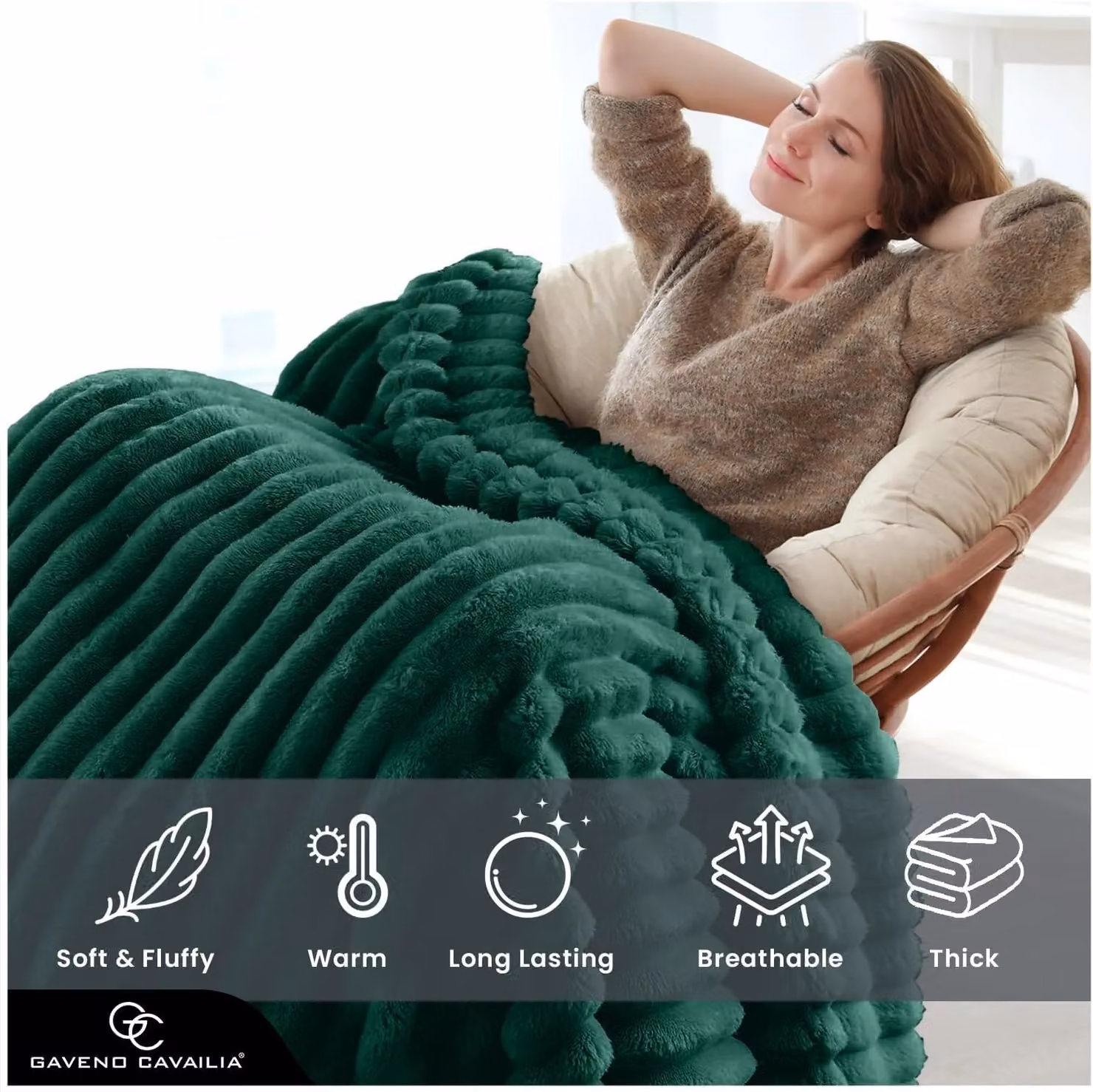 Gaveno Cavailia Osum Ribbed Throw in Dark Green, W/D/H: 200 x 240 cm – 3