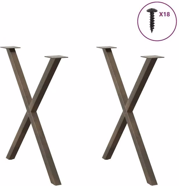 Berkfield Home Modern X-Shaped Dining Table Legs, 2 Pieces, Brown Powder-Coated Steel, H: 72-73 cm x W: 80 cm