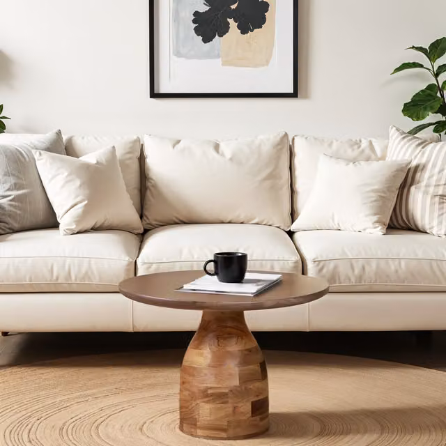 IH Design Modern Round Acacia Wood Coffee Table in Brown