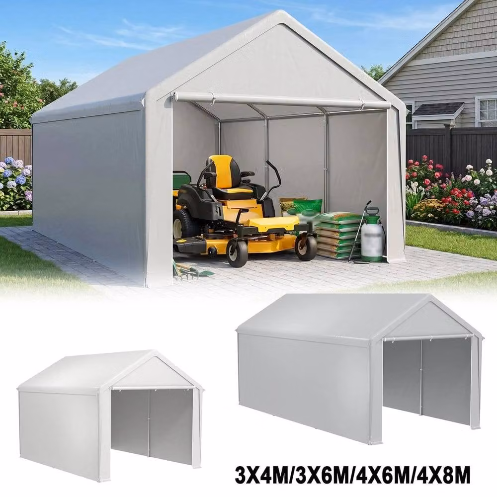 FLAVORA Grey Carport Canopy and Garden Storage Shed with Gable Roof and Window – 2