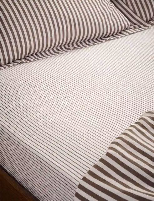 YARD Hebden Striped Pure Cotton Fitted Sheet, Brown Mix, W: 90 cm, L: 190 cm