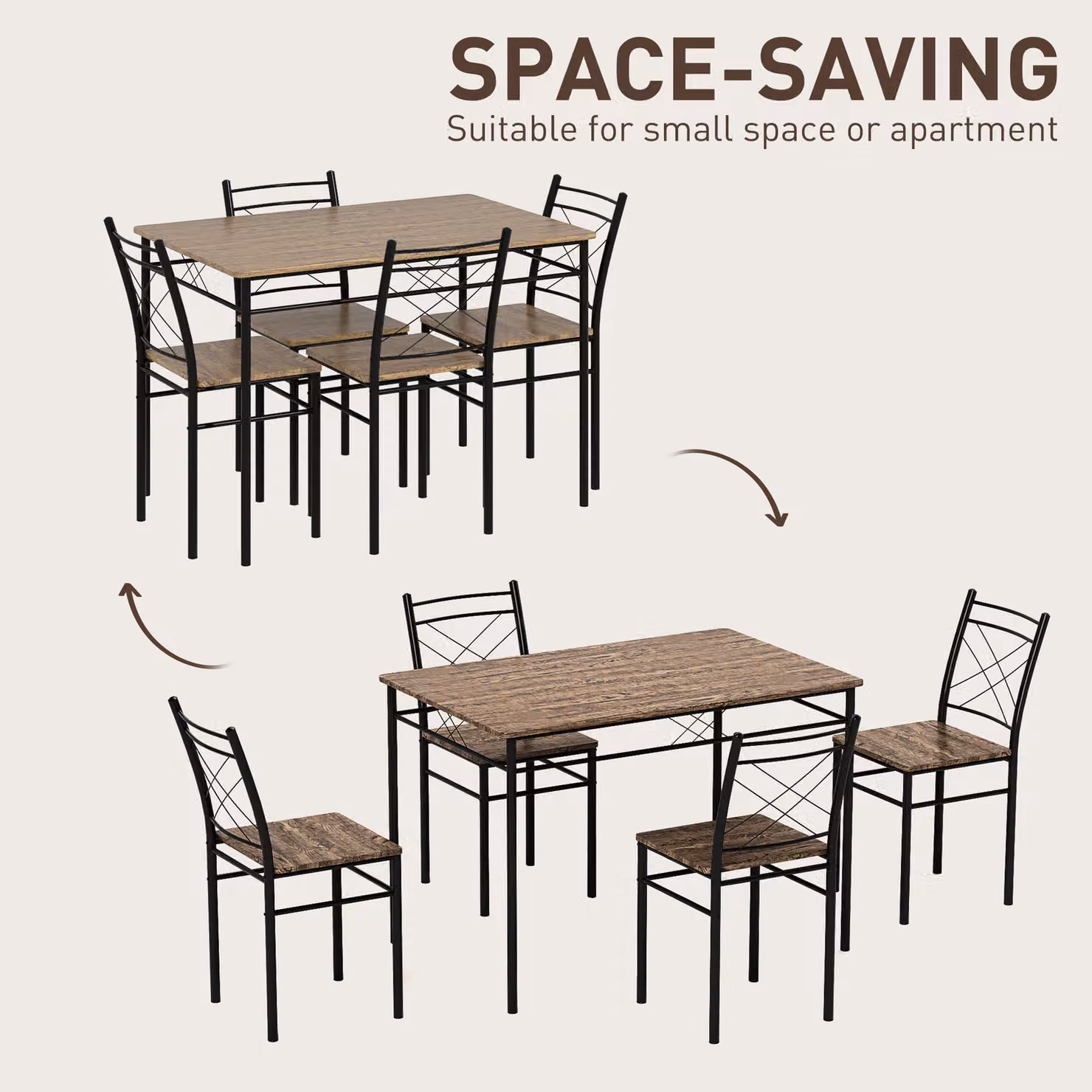 HOMCOM 5-Piece Industrial Dining Set with Rectangular Wood Table and Steel Frame in Brown and Black – 4