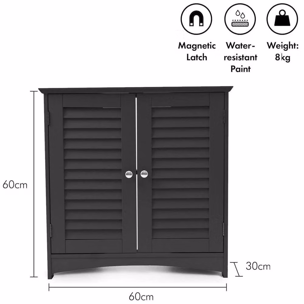 Kelvenix Black Under Sink Bathroom Storage Unit with Roll Shutter Door and Internal Shelves – 2