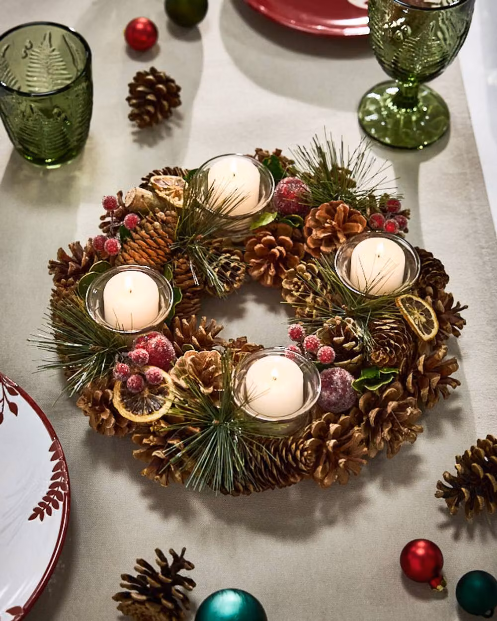 Dibor Set of 2 Citrus Spice Round Table Centrepiece Christmas Tealight Candle Holders, Brown, Diameter: 30 cm – 3