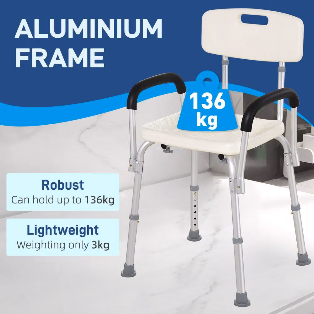 STILVORA Adjustable Shower Chair with Back and Armrests in White – 4