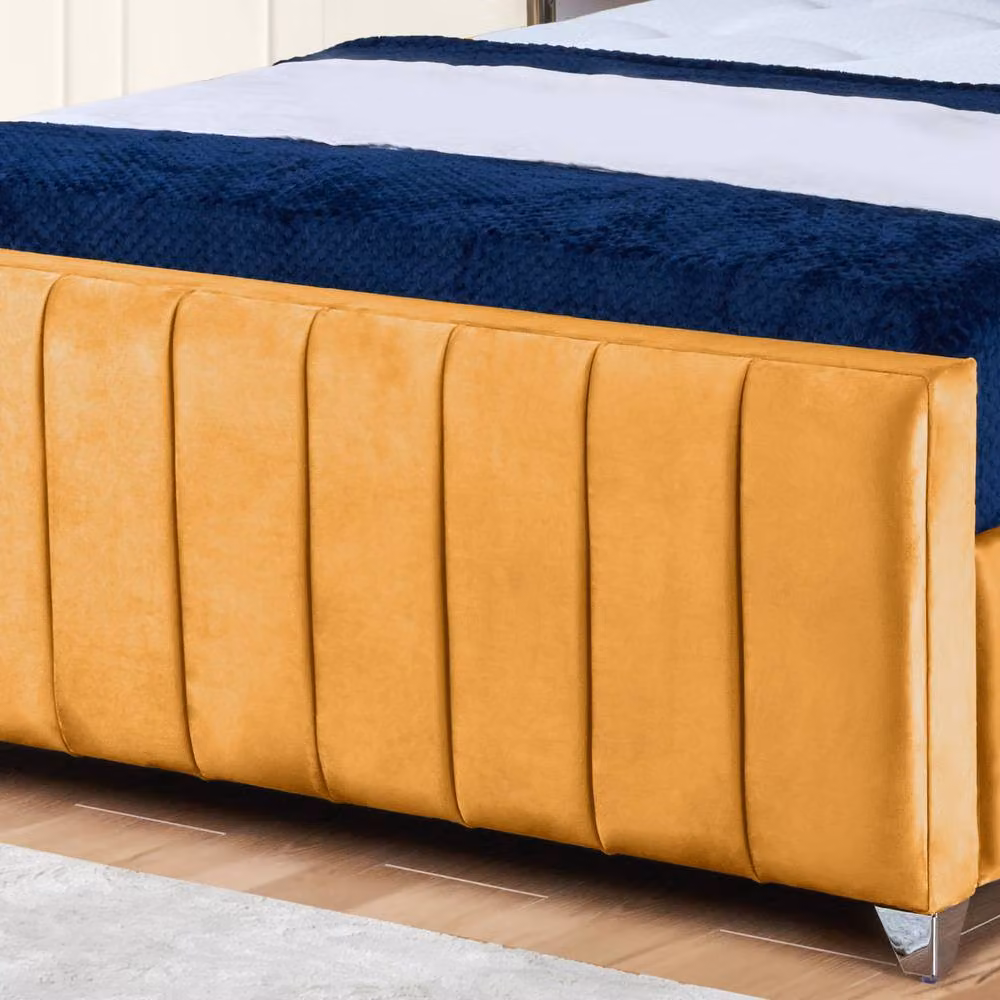 UK Bed Furniture Milano Single Upholstered Slatted Base Bed with 48 Inch Headboard in Yellow Velvet – 3