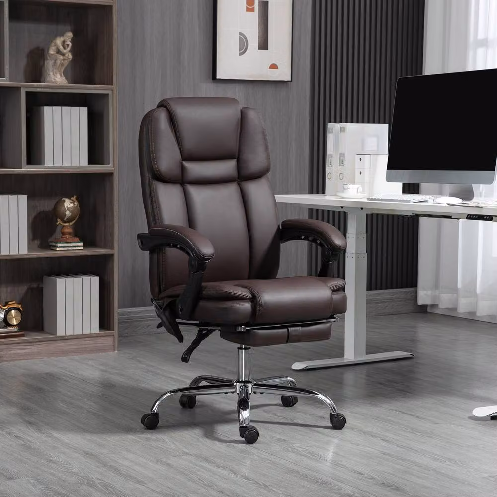 Rolipo 6-Point Massage Office Chair in Dark Brown with Synthetic Leather and Headrest – 3