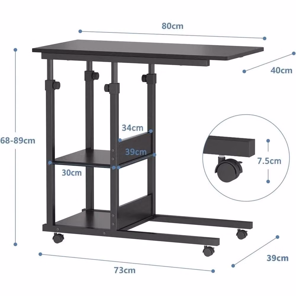 NESTLUNE Black Height Adjustable Mobile Over Bed Table – 2