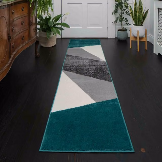 The Rug House Super Soft Abstract Geometric Area Rug in Green, W: 240 cm, D: 60 cm