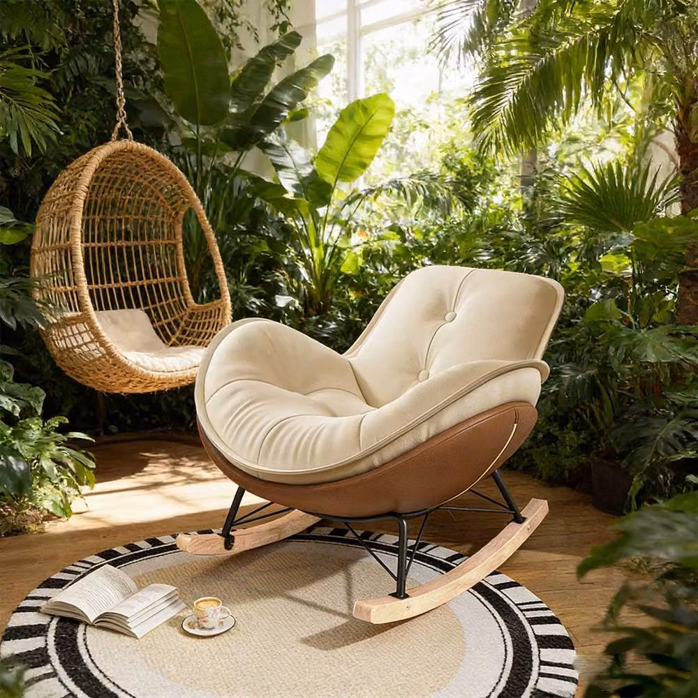 Ventryn Rocking Chair Recliner with Armrests in Warm White – 5
