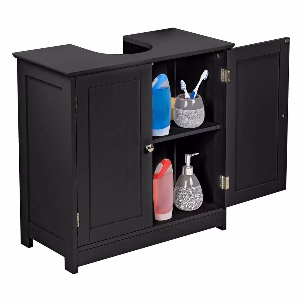 KORVIXA Black Matt Freestanding Under Sink Basin Cabinet with Internal Shelves, W: 70 cm, H: 65 cm – 4