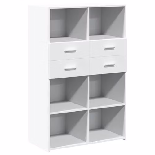 vidaXL Highboard in White MDF with Internal Drawers and Shelves, W/D/H: 80 x 42.5 x 124 cm