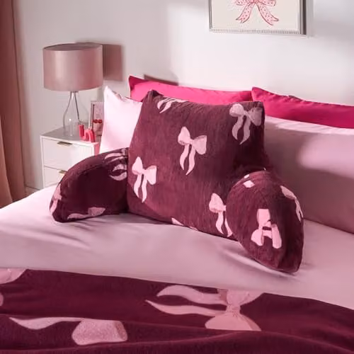 OHS Soft Fleece Reading Pillow for Adults in Burgundy and Pink, W: 65 cm, H: 40 cm – 1
